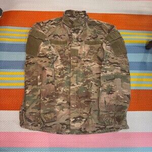 Army Camouflage Military Motorcycle Canvas Full Zip Jacket Men’s Size Large Long
